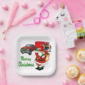 西ロデオカウボーイトラックトレーラーサンタクリスマス ペーパープレート (パーティー)