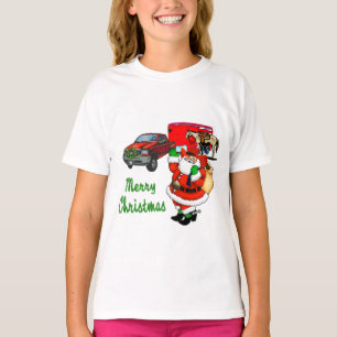 西ロデオカウボーイトラックトレーラーサンタクリスマス Tシャツ