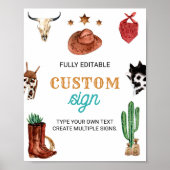 西ロデオカウボーイ1st誕生日パーティーテーブルサイン ポスター (正面)