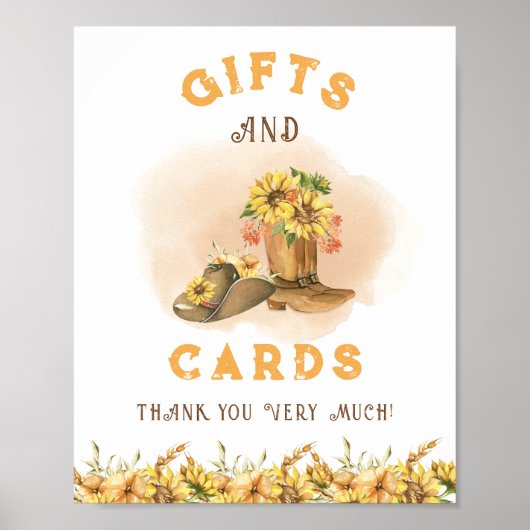 西ロデオ素朴赤ちゃんシャワーのギフトサイン ポスター (正面)