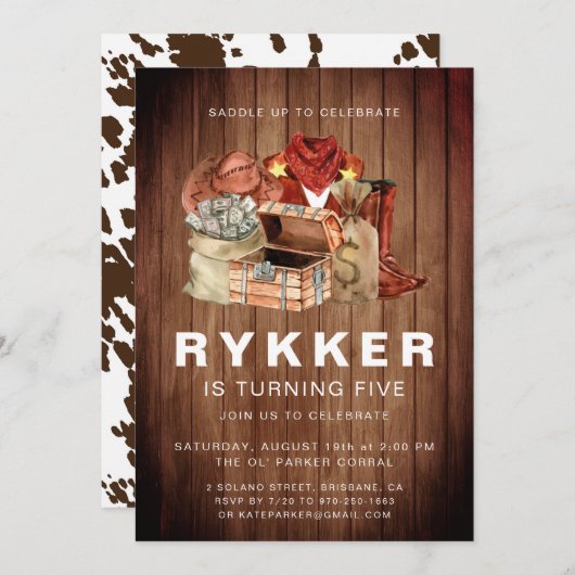 西ロデ素朴オ·カウボーイ誕生パーティー 招待状 (正面/裏面)