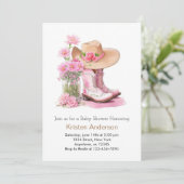 西ワイルドフラワーウォータカラー女性のカーボーイベビーシャワー 招待状 (スタンド正面)