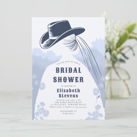 西ワイルドフラワー素朴の私は青いブライダルシャワー 招待状 (スタンド正面)