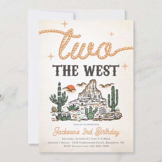 西ヴィンテージ砂漠カウボーイ2nd誕生日 招待状 (正面)