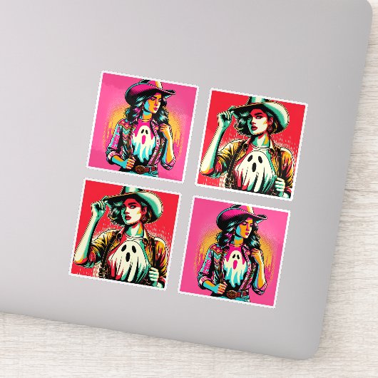 西不気味女性のカーボーイと幽霊 シール (詳細)