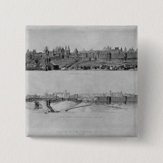 西側からのカルカソンヌの眺め 缶バッジ (正面)