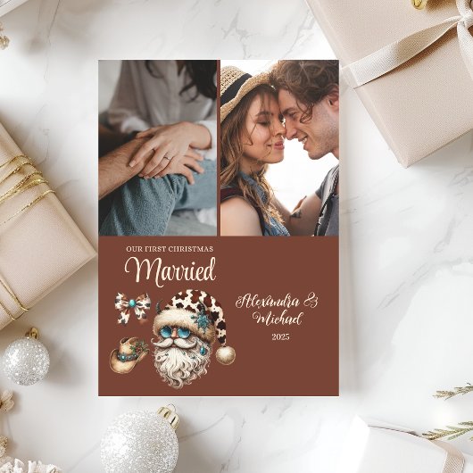 西初めてのクリスマス結婚した2枚の写真 シーズンカード