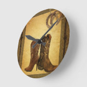 西初期の国の馬蹄用カウボーイのブーツ ラウンド壁時計 (傾斜)