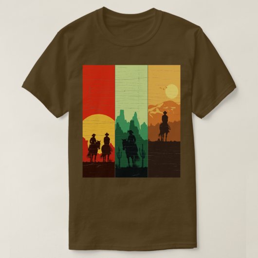 西動揺してカウボーイ乗馬サンセットm tシャツ (デザイン正面)