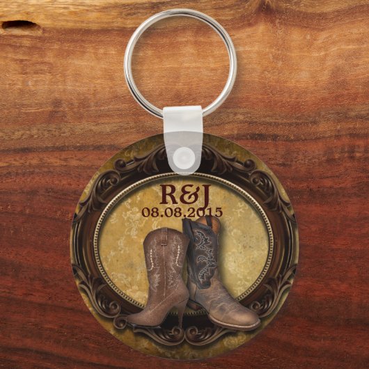 西動揺して国カウボーイ結婚式の引き出物 キーホルダー (正面)