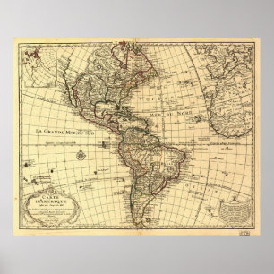 西半球の古い地図。 フランス語1780年 ポスター