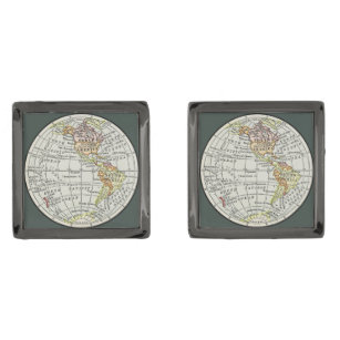 西半球の地図と旅行 ガンメタルカフスボタン