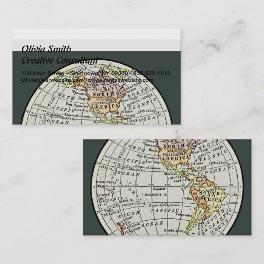 西半球の地図と旅行 名刺 (正面/裏面)