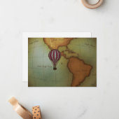 西半球の地図を熱気球が乗り越える ノートカード (正面/裏面インサイチュ)
