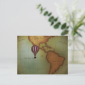 西半球の地図を熱気球が乗り越える ポストカード (スタンド正面)