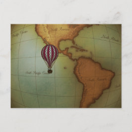 西半球の地図を熱気球が乗り越える ポストカード