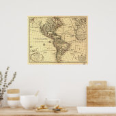 西半球の旧地図。フランスの 1780 ポスター (キッチン)