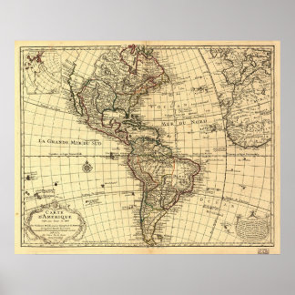 西半球の旧地図。フランスの 1780 ポスター
