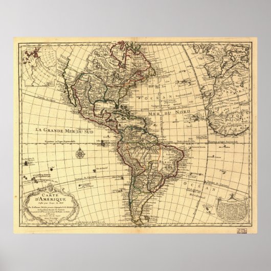 西半球の旧地図。フランスの 1780 ポスター (正面)