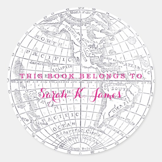 西半球の陸地フル蔵書票 ラウンドシール (正面)