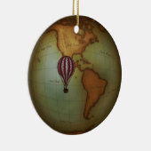 西半球スチームパンクの地図と熱気球 セラミックオーナメント (右)