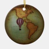西半球スチームパンクの地図と熱気球 セラミックオーナメント (正面)