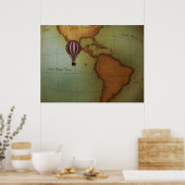 西半球マップ（中）上空の熱気球 ポスター (キッチン)