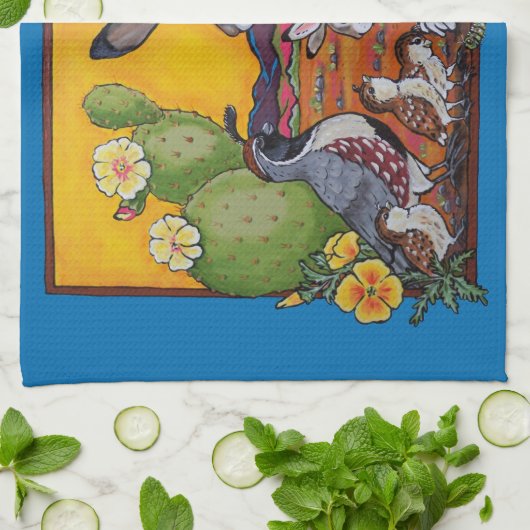 西南砂漠動物ウサギウサギカボテ キッチンタオル (折り畳み)