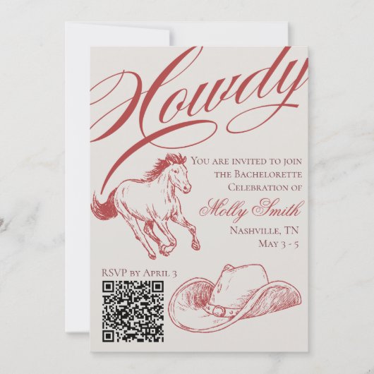 西図解入りの、写真付きの赤バチェロレッテ日程 招待状 (正面)