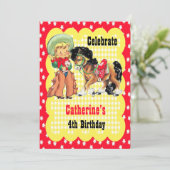 西女性のカーボーイと馬の誕生日パーティーの招待 招待状 (スタンド正面)