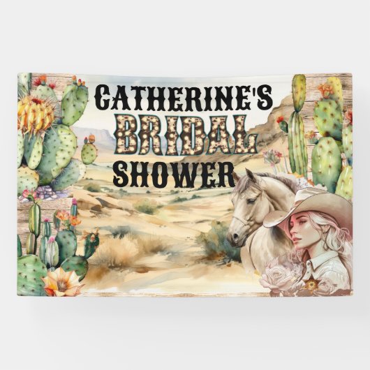 西女性のカーボーイイン砂漠ブライダルシャワーシック 横断幕 (横)