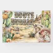 西女性のカーボーイカウボーイ素朴な砂漠サボテン 横断幕 (横)