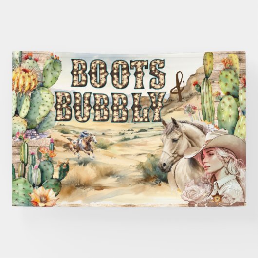 西女性のカーボーイカウボーイ素朴な砂漠サボテン 横断幕 (横)