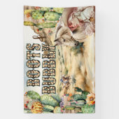 西女性のカーボーイカウボーイ素朴な砂漠サボテン 横断幕 (縦)