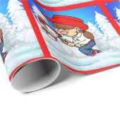 西女性のカーボーイキッドオンスティックホース冬のシーン ラッピングペーパー (ロールコーナー)