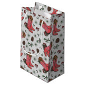 西女性のカーボーイクリスマスピンクとグリーン スモールペーパーバッグ (裏面アングル)