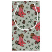 西女性のカーボーイクリスマスピンクとグリーン スモールペーパーバッグ (裏面)