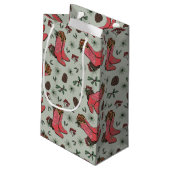 西女性のカーボーイクリスマスピンクとグリーン スモールペーパーバッグ (裏面アングル)