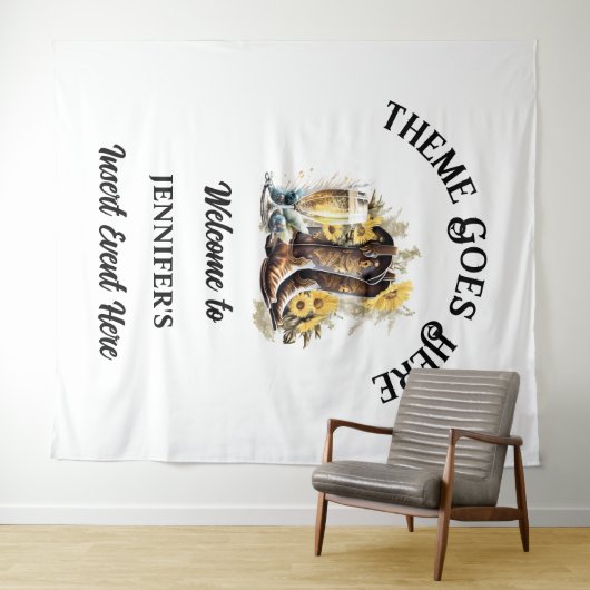 西女性のカーボーイブーツひまわり泡立つ国 タペストリー (インサイチュ(横))