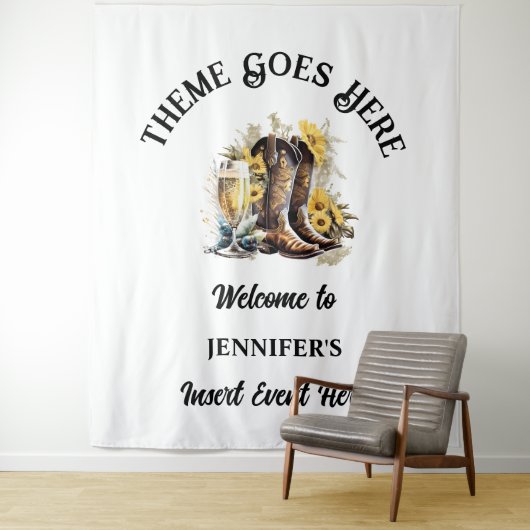 西女性のカーボーイブーツひまわり泡立つ国 タペストリー (インサイチュ)