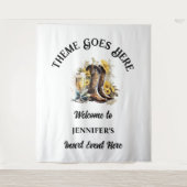 西女性のカーボーイブーツひまわり泡立つ国 タペストリー (正面)