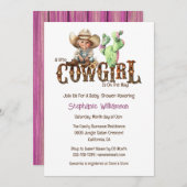 西女性のカーボーイ砂漠サボテン女の子の赤ちゃんシャワー 招待状 (正面/裏面)