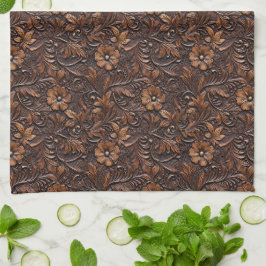 西女性のカーボーイ茶色の花 キッチンタオル