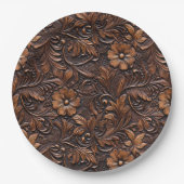 西女性のカーボーイ茶色の花 ペーパープレート (正面)