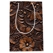 西女性のカーボーイ茶色の花 ミディアムペーパーバッグ (正面)