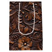 西女性のカーボーイ茶色の花 ミディアムペーパーバッグ (裏面)