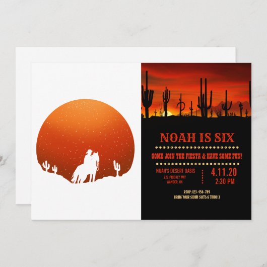 西日の夕暮れの風景を持つカウボーイ 招待状 (正面/裏面)