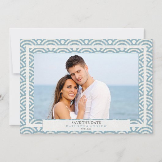 西日本の海波の日付を保存フラットフォト 招待状 (正面)