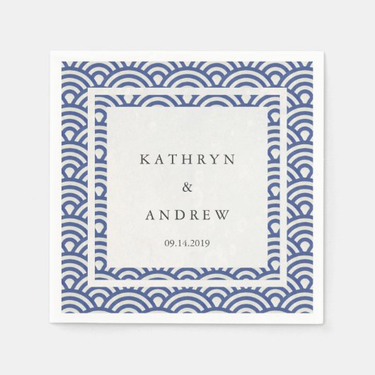 西日本の海波エレガントダークブルー+ホワイト スタンダードカクテルナプキン (正面)