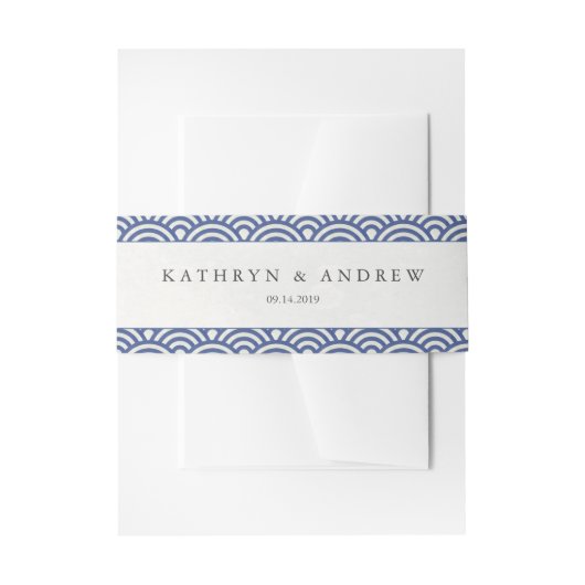 西日本の海波エレガントダークブルー+ホワイト 招待状ベリーバンド (正面例)